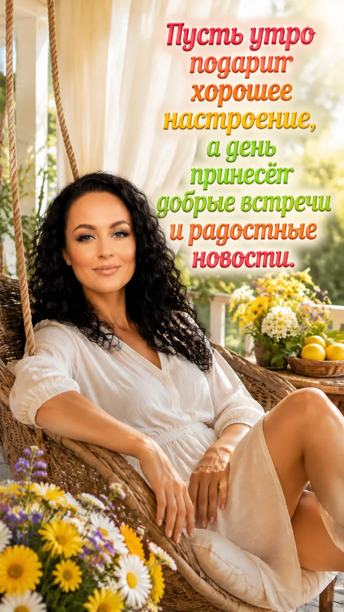 Фотооткрытка для друзей с текстом "Пусть утро подарит хорошее настроение, а день принесёт добрые встречи и радостные новости."