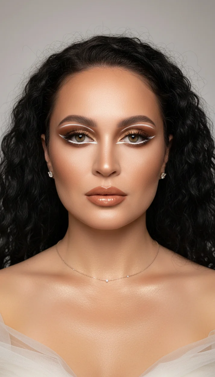  ГРАФИЧЕСКИЕ БЕЛЫЕ СТРЕЛКИ С БРОНЗОВЫМ БЬЮТИ-МАКИЯЖЕМ