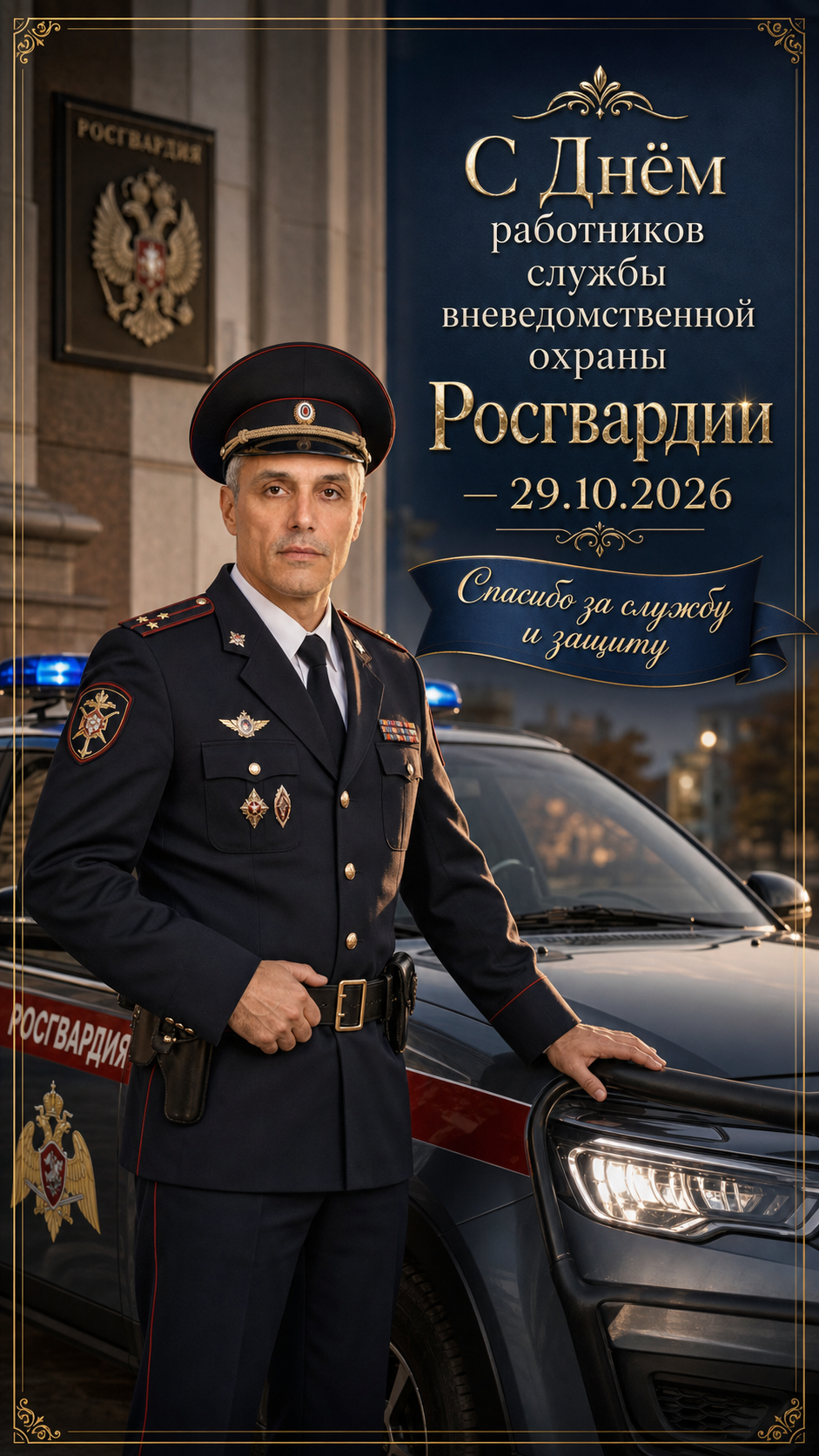 День работников службы вневедомственной охраны Росгвардии — 29.10.2026 — официальная портретная открытка