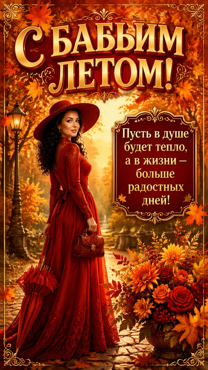 Фотосессия девушки в красном платье осенью