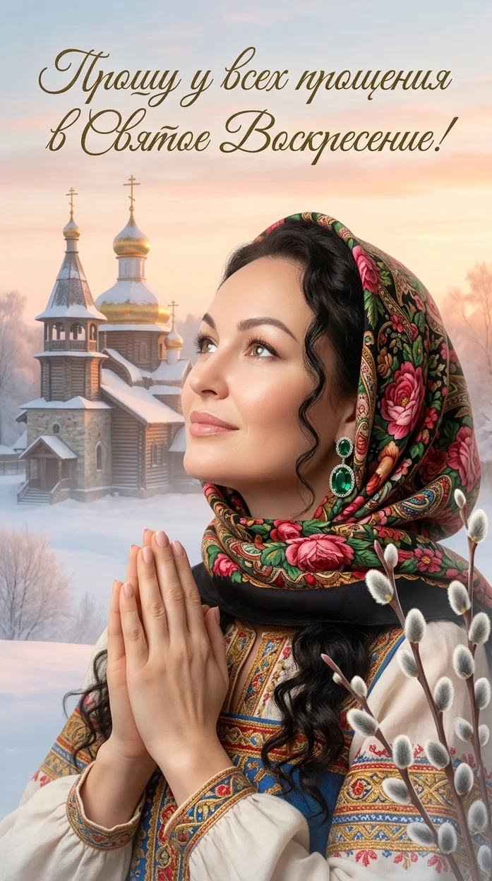  Открытка Прощённое воскресенье в русском стиле с молитвой  и вашим фото 