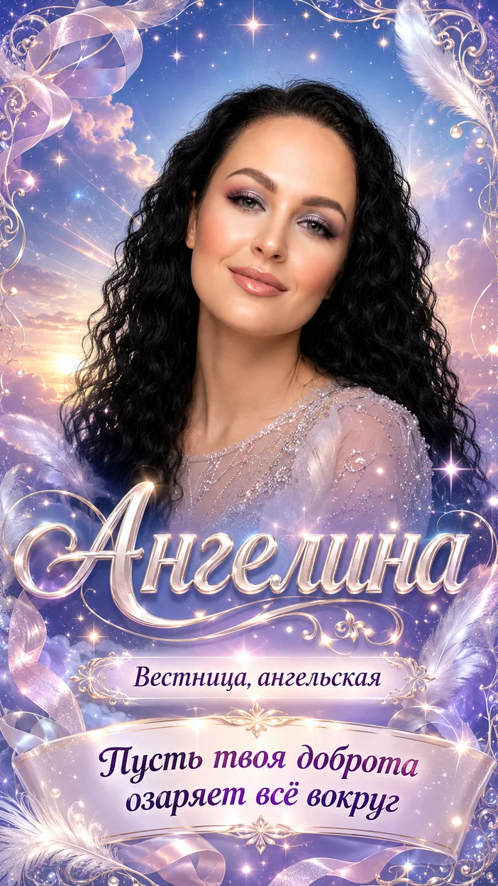 «Ангелина» открытка ИИ с фото и пожеланиями 