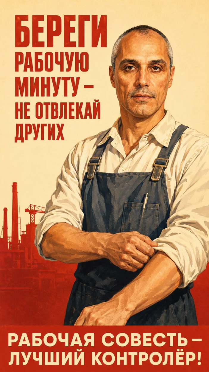 Фотосессия образцового рабочего в рубашке и фартуке