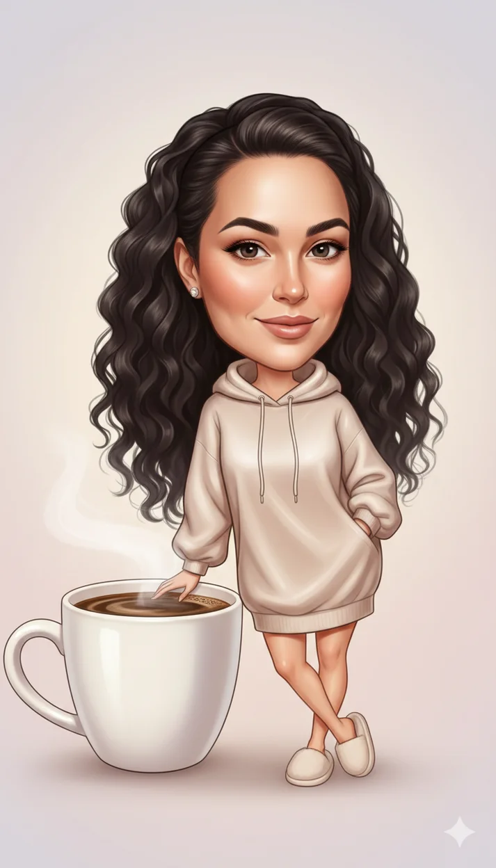 Девушка с большой чашкой кофе иллюстрация 