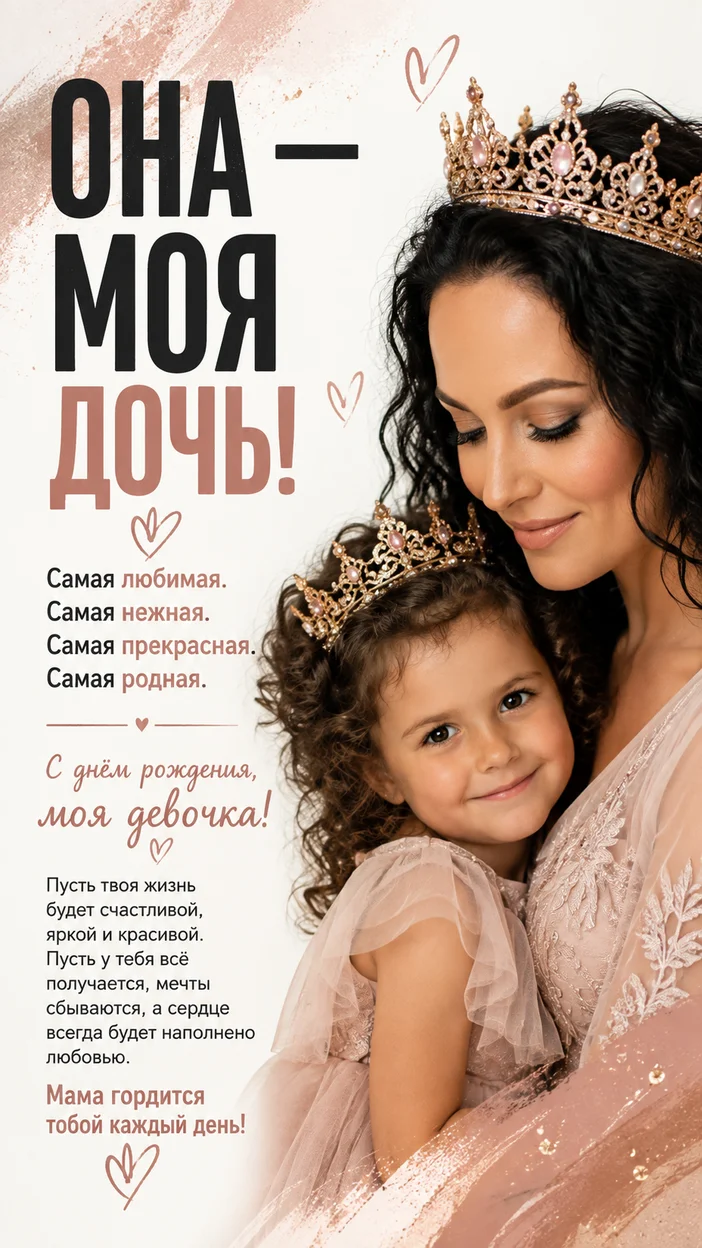 Фотосессия открытка мама и дочка в современном мотивационном стиле