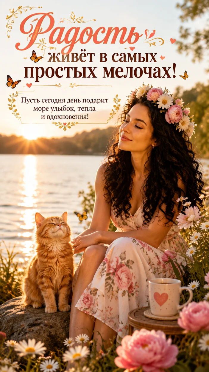 Фотооткрытка для всех с текстом "Радость живёт в самых простых мелочах!"