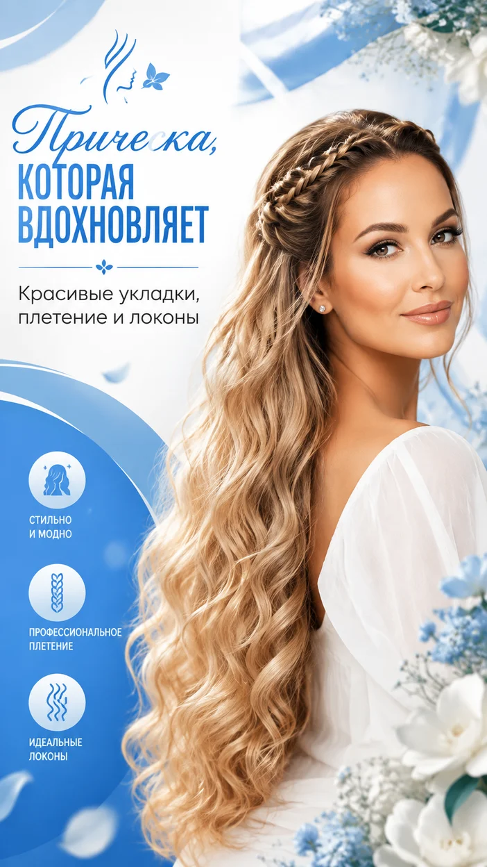 Фотосессия девушки с очень длинными светло-золотистыми волосами в эффектном банере