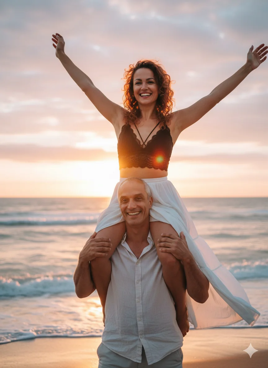 Девушка сидит на плечах парня