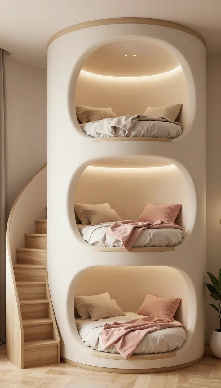  Фотореалистичный интерьер спальни с необычной многоуровневой архитектурой