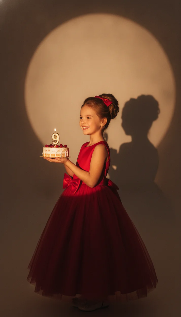  Фотосессия на 9 лет с тортом в свете прожектора