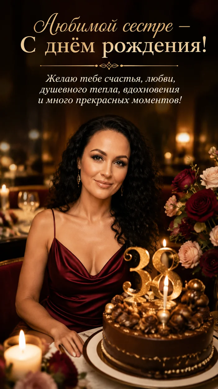 Фотооткрытка для сестры с поздравлением "Любимой сестре — С днём рождения!"