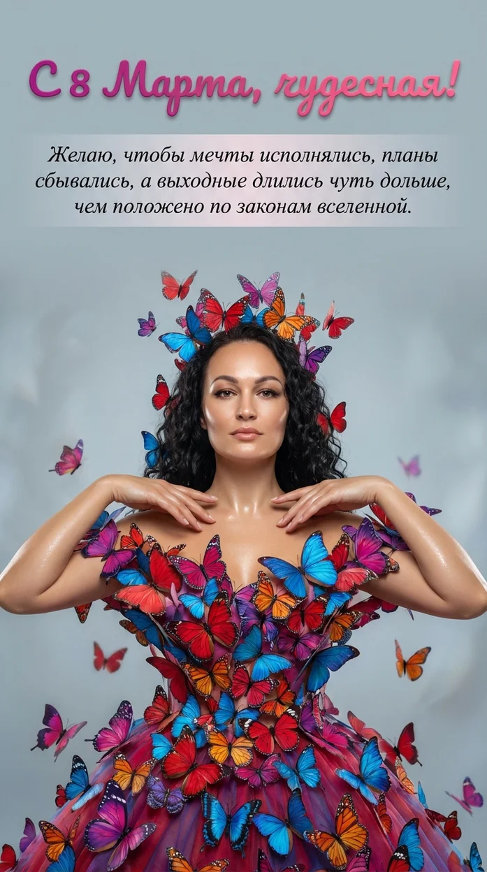  С 8 Марта, чудесная! - открытка для подруги или сестры с вашим фото 