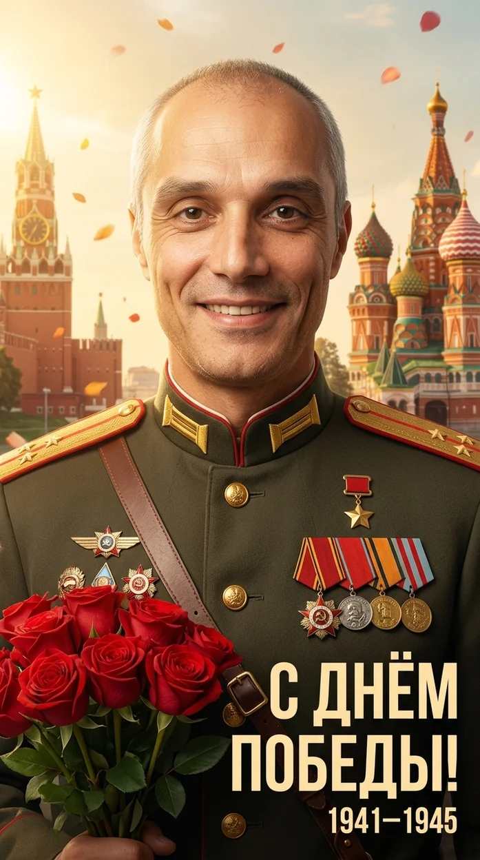 «С ДНЁМ ВЕЛИКОЙ ПОБЕДЫ!» открытка с вашим фото 