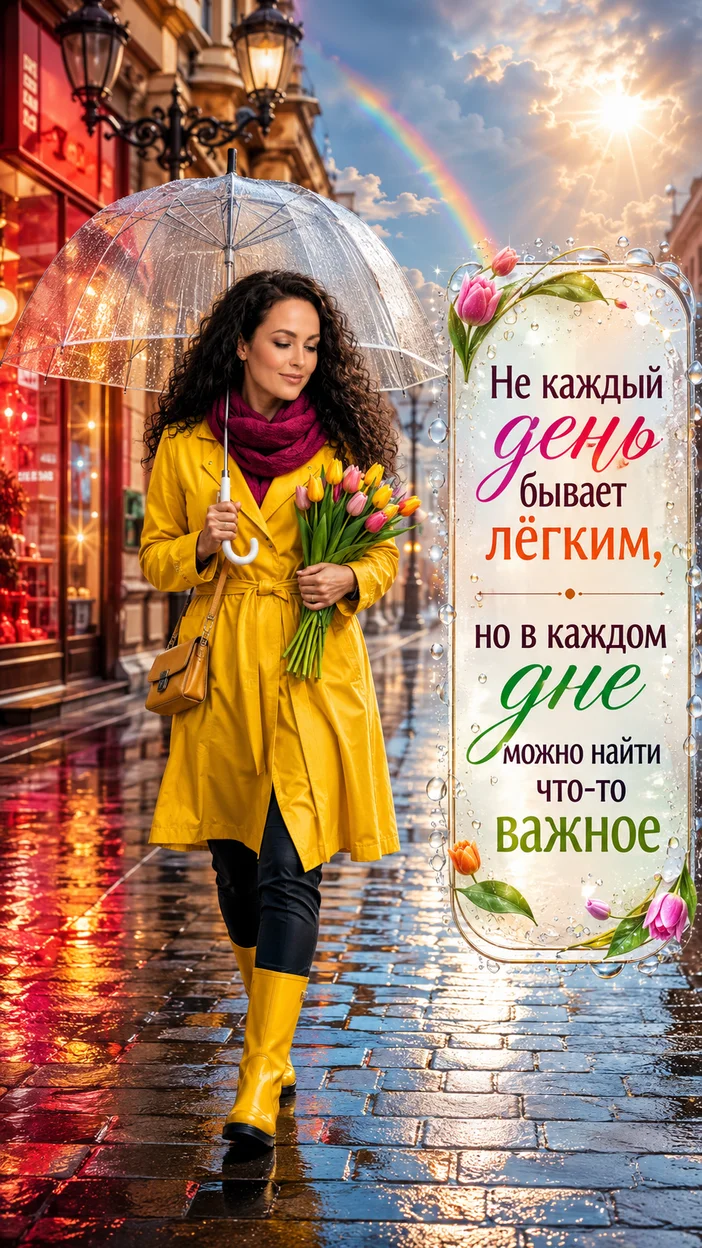 Праздничная фотооткрытка с текстом "Не каждый день бывает лёгким, но в каждом дне можно найти что-то важное"