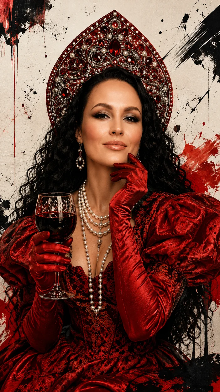 Фотосессия в русском красном couture-образе