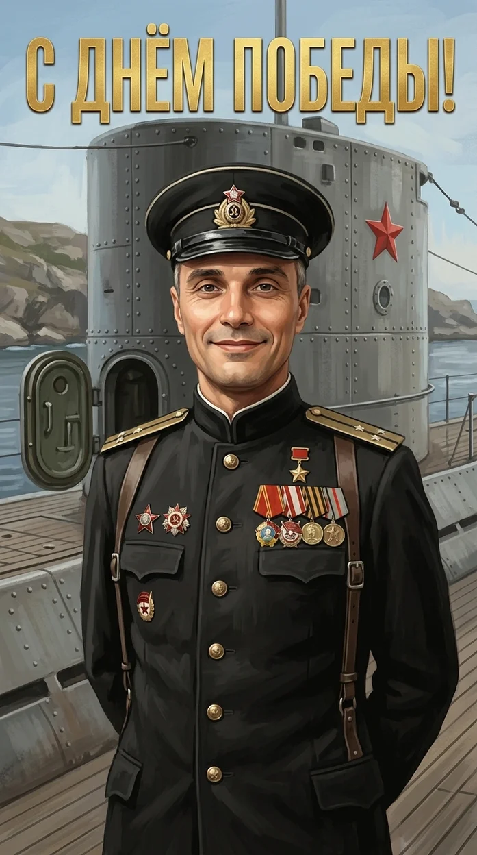 открытка иллюстрация 9 мая, подводник - ваше лицо