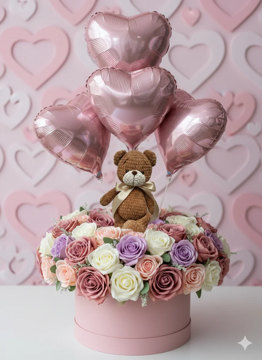 Ваш товар в коробке с цветами и шариками 