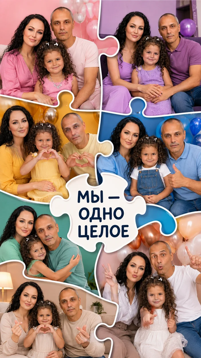 Фотосессия студийный пазл из семейных фрагментов