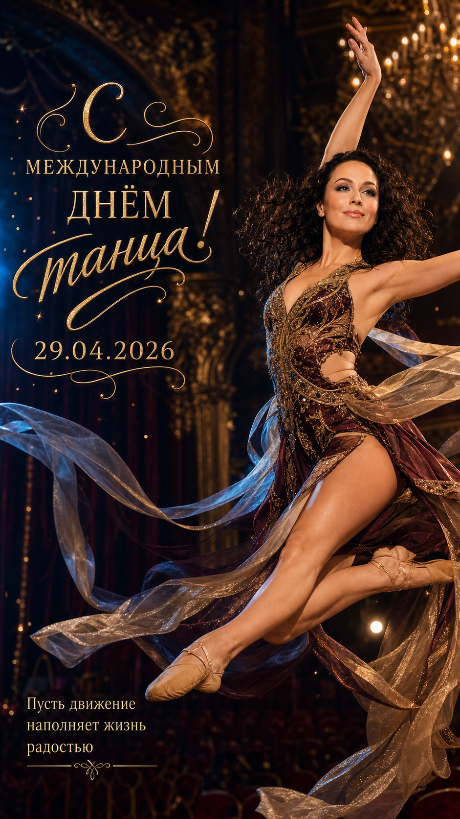 Международный день танца — 29.04.2026 — эффектная театральная открытка