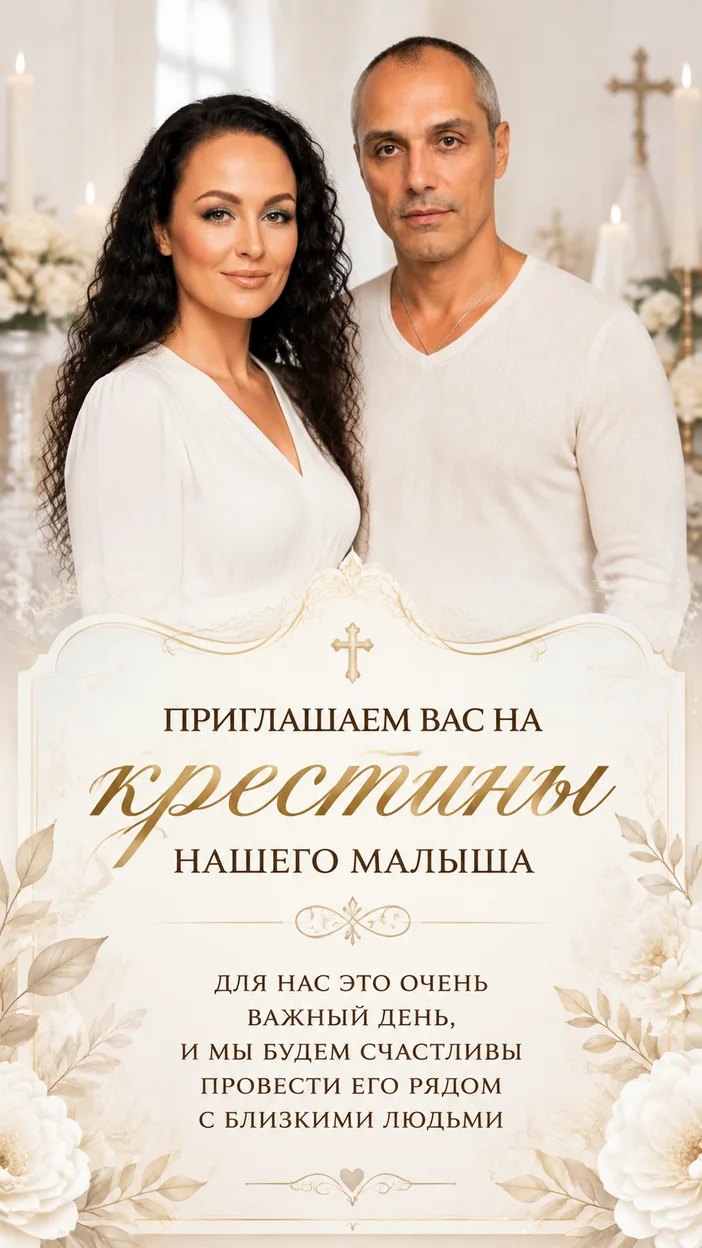Фотооткрытка пригласительная с текстом «Приглашаем вас на крестины нашего малыша»