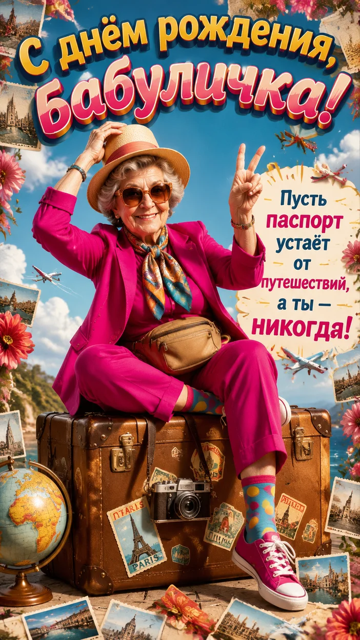 Фотосессия бабушки - Открытка на день рождения  — модная путешественница