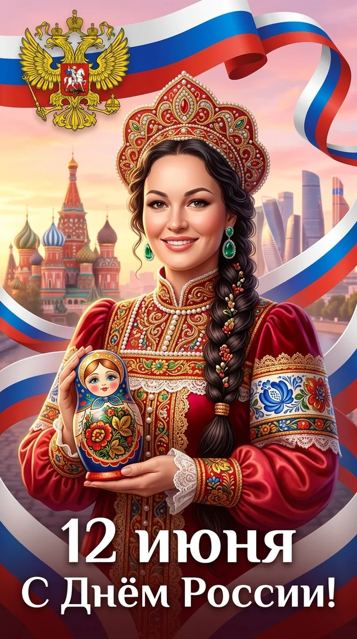 праздничный постер ко Дню России в стиле современной глянцевой иллюстрации