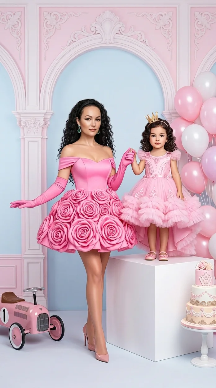 Розовый гламурный праздник с ребёнком