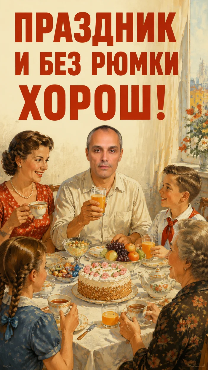 Фотосессия семейного плаката «Праздник и без рюмки хорош!»