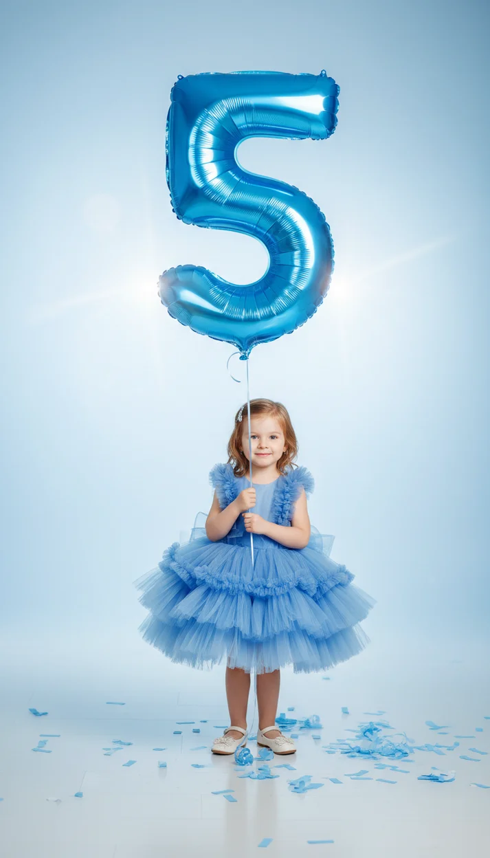  Фотосессия девочки на 5 лет с голубым шаром