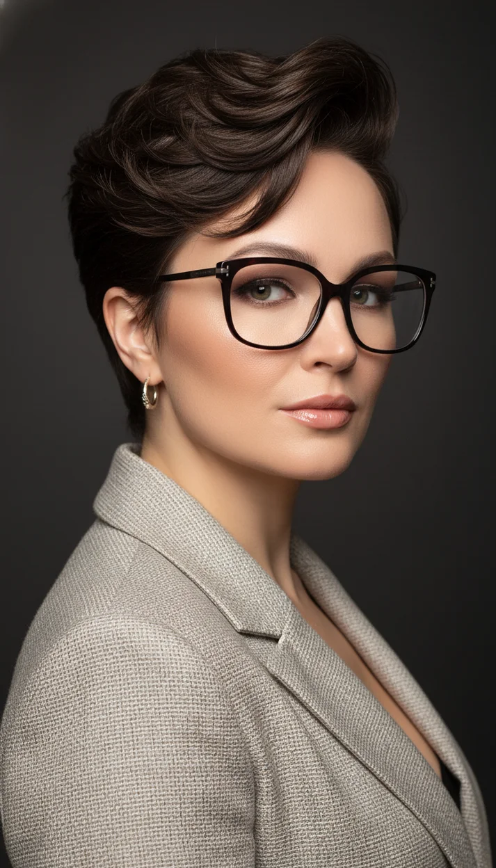 Замена прически -  Короткая текстурная пикси с объёмной укладкой и мягкой волной у лба 