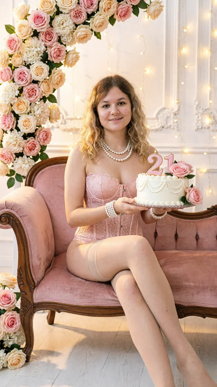 Романтическая фотосессия в белье  с тортом на 21 год