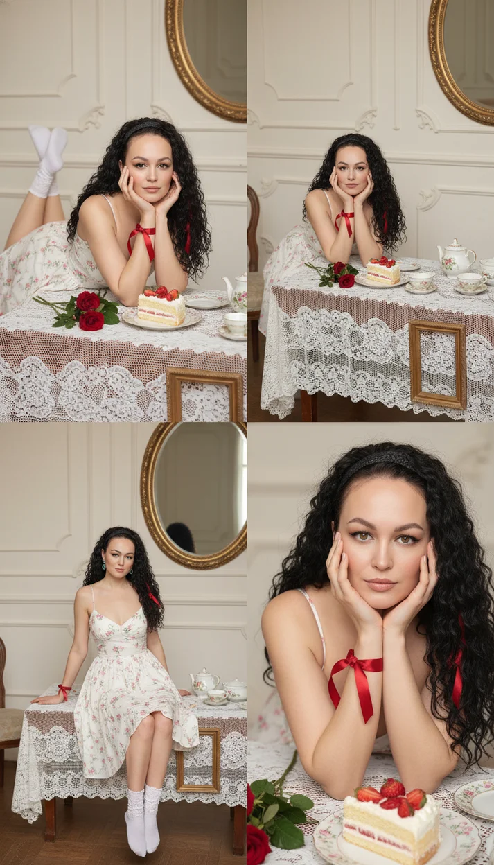 фотосессия с красными лентами коллаж