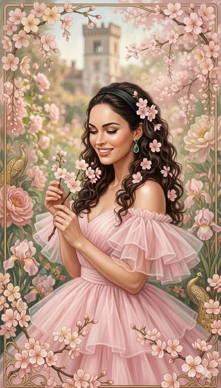 художественный портрет в романтической розовой эстетике с мягкой живописной прорисовкой