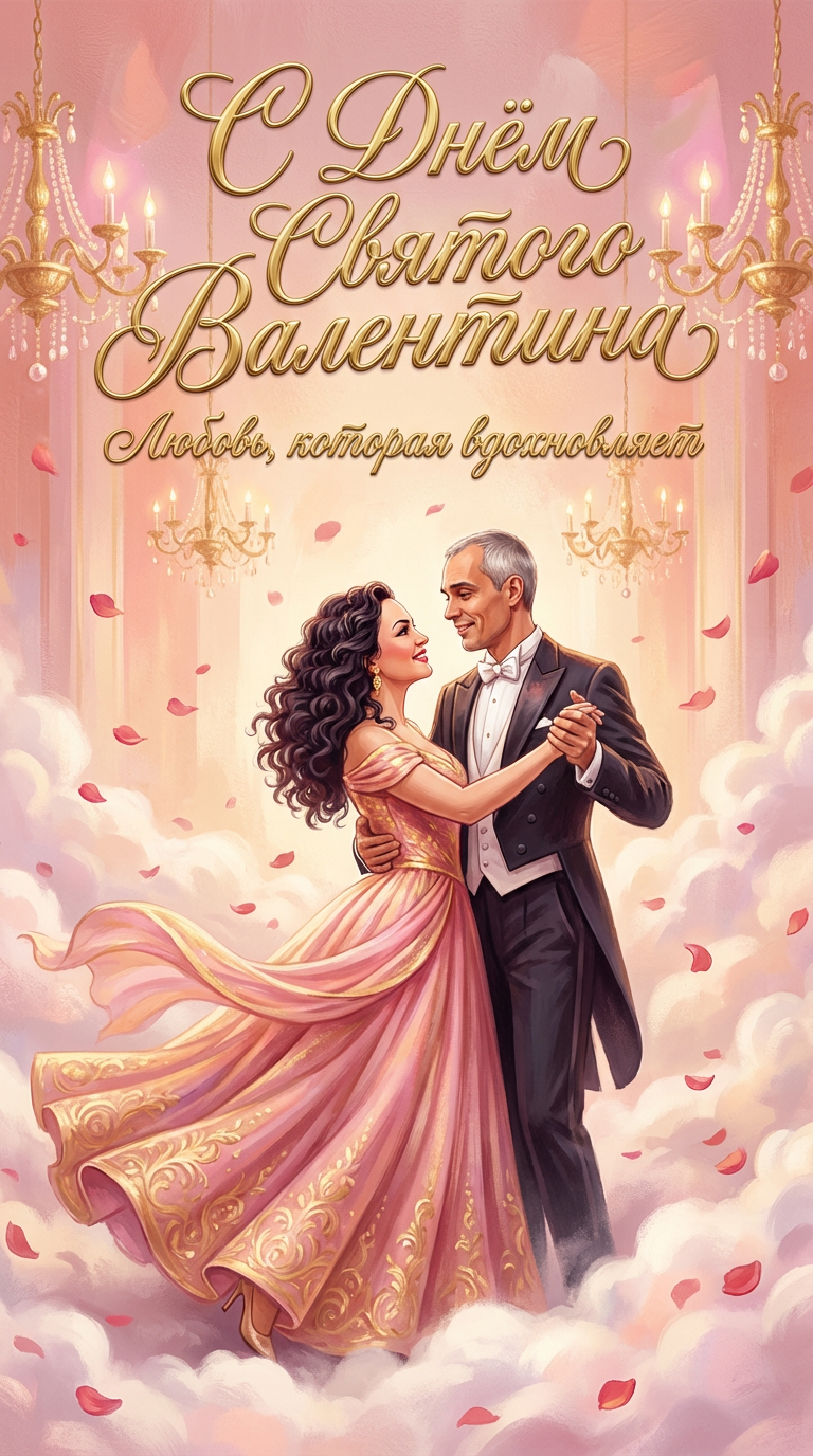 Иллюстрация в стиле роскошной   романтической открытки