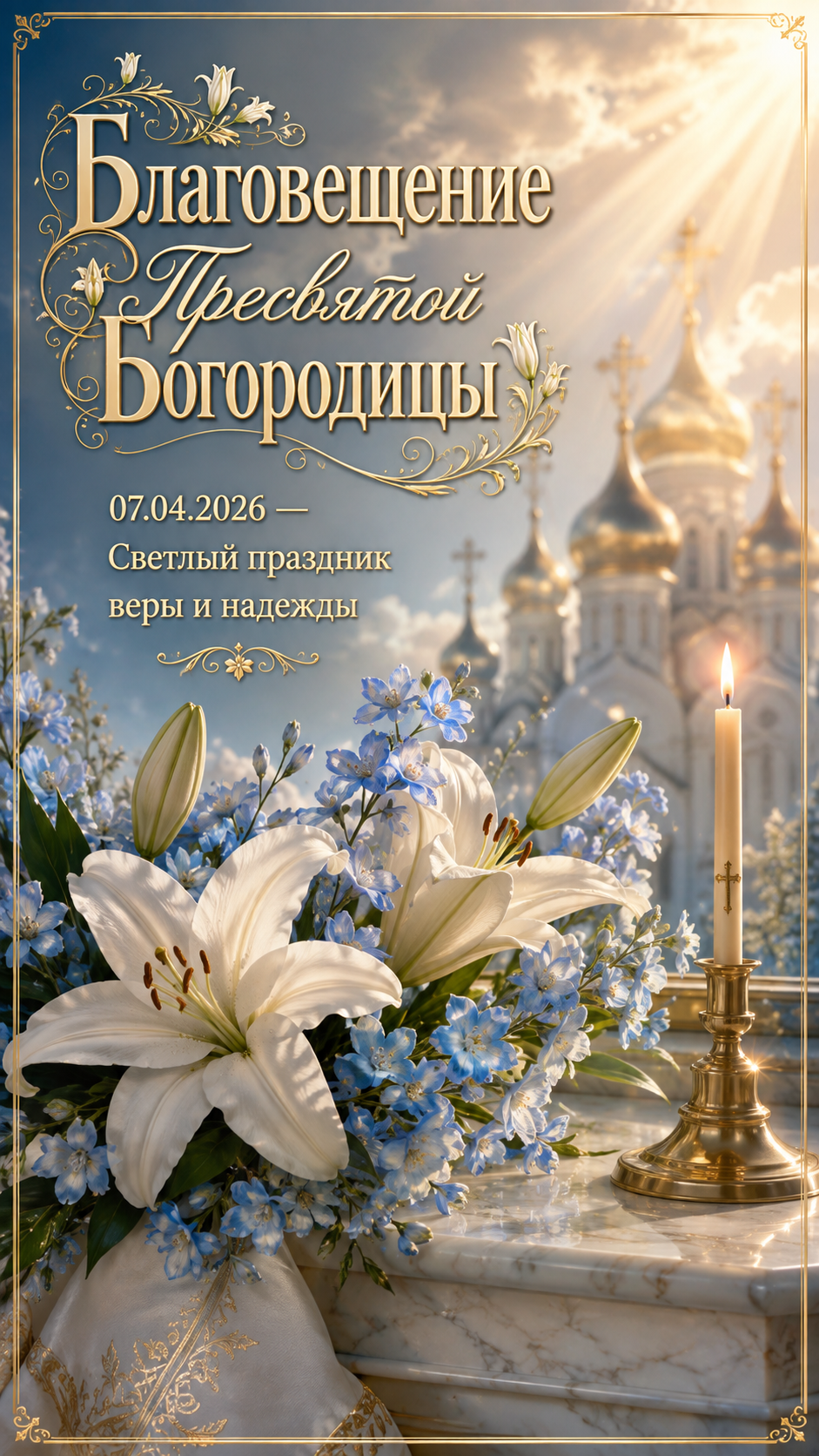 Благовещение Пресвятой Богородицы — 07.04.2026 — светлая праздничная открытка
