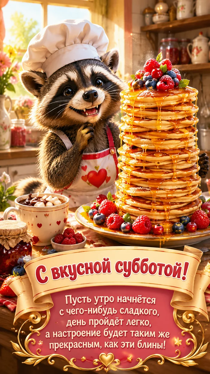 Фотооткрытка с текстом «С вкусной субботой!»