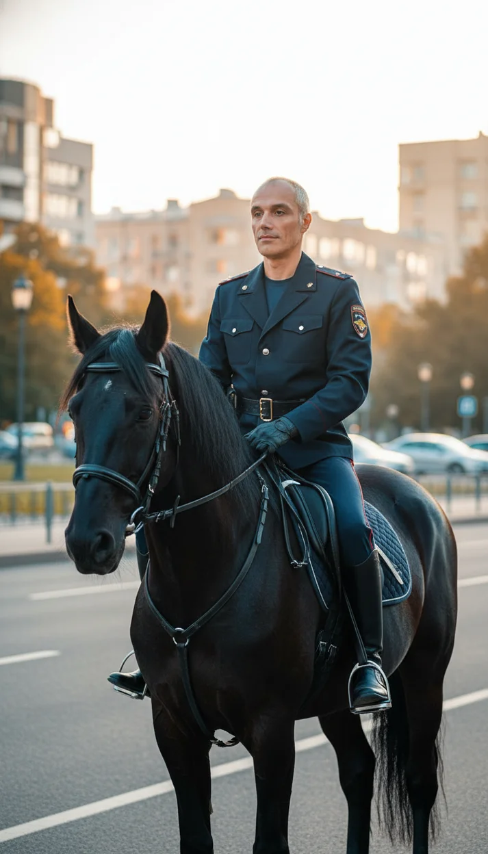 ИИ-фотосессия — Полицейский на лошади