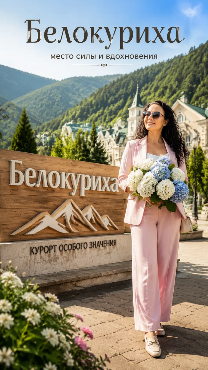 Фотосессия девушки в розовом костюме в Белокурихе
