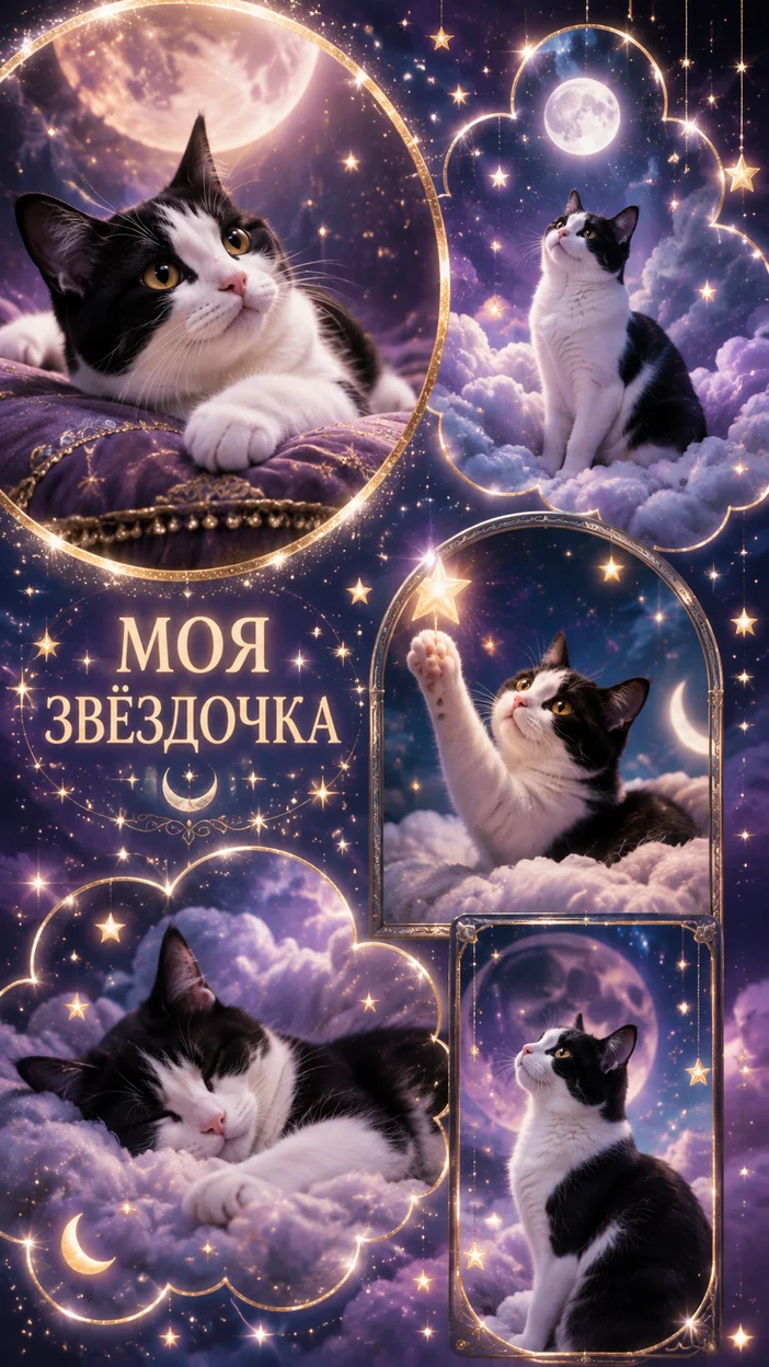 Фотосессия сказочного ночного коллажа с кошкой