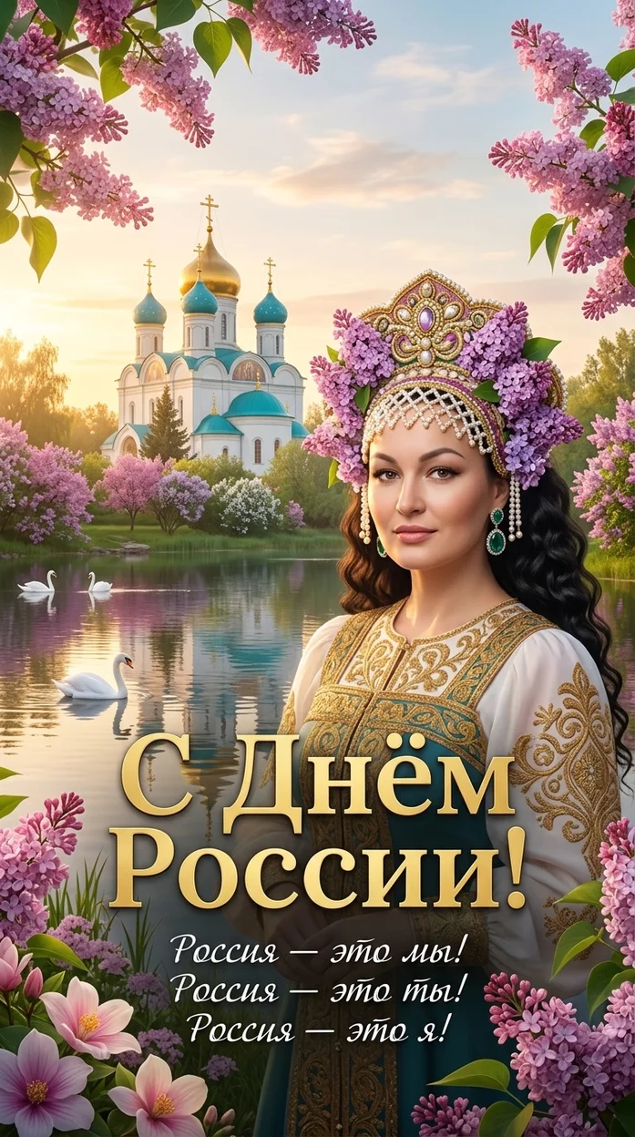 баннер ко Дню России в стиле сказочной русской весны