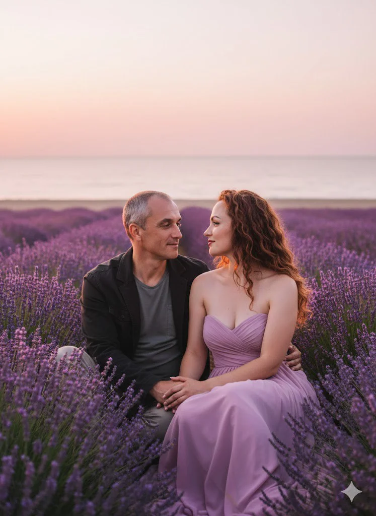 Лавандовый закат на берегу моря