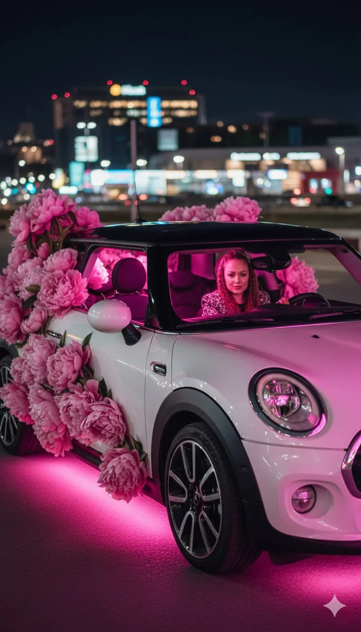 Розовый неон и пионы