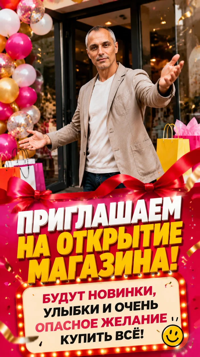 Фотооткрытка — праздничное открытие магазина