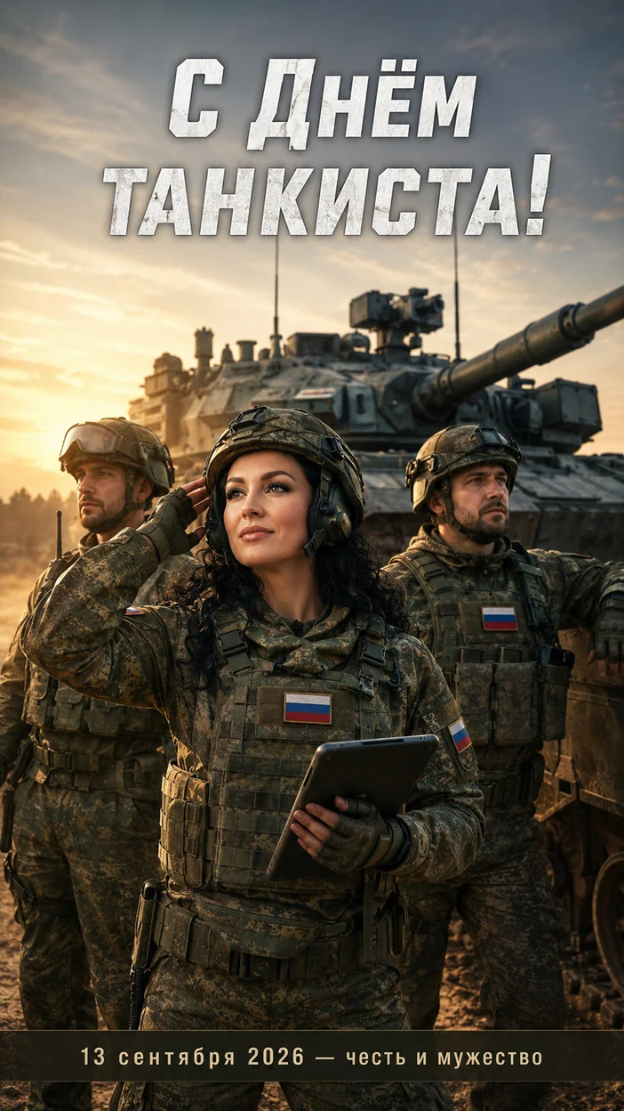 День танкиста — торжественная открытка на полигоне