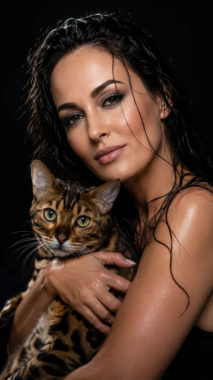 Фотосессия тёмный глянец с кошкой