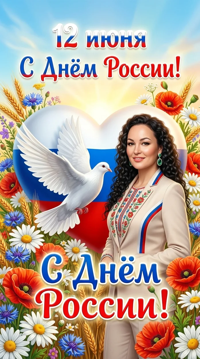 яркий праздничный постер ко Дню России в стиле красочной народной открытки