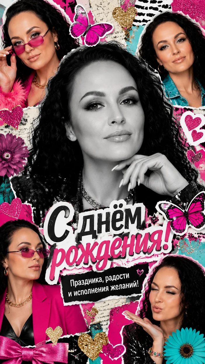 Фотооткрытка для неё с поздравлением "С днём рождения!"