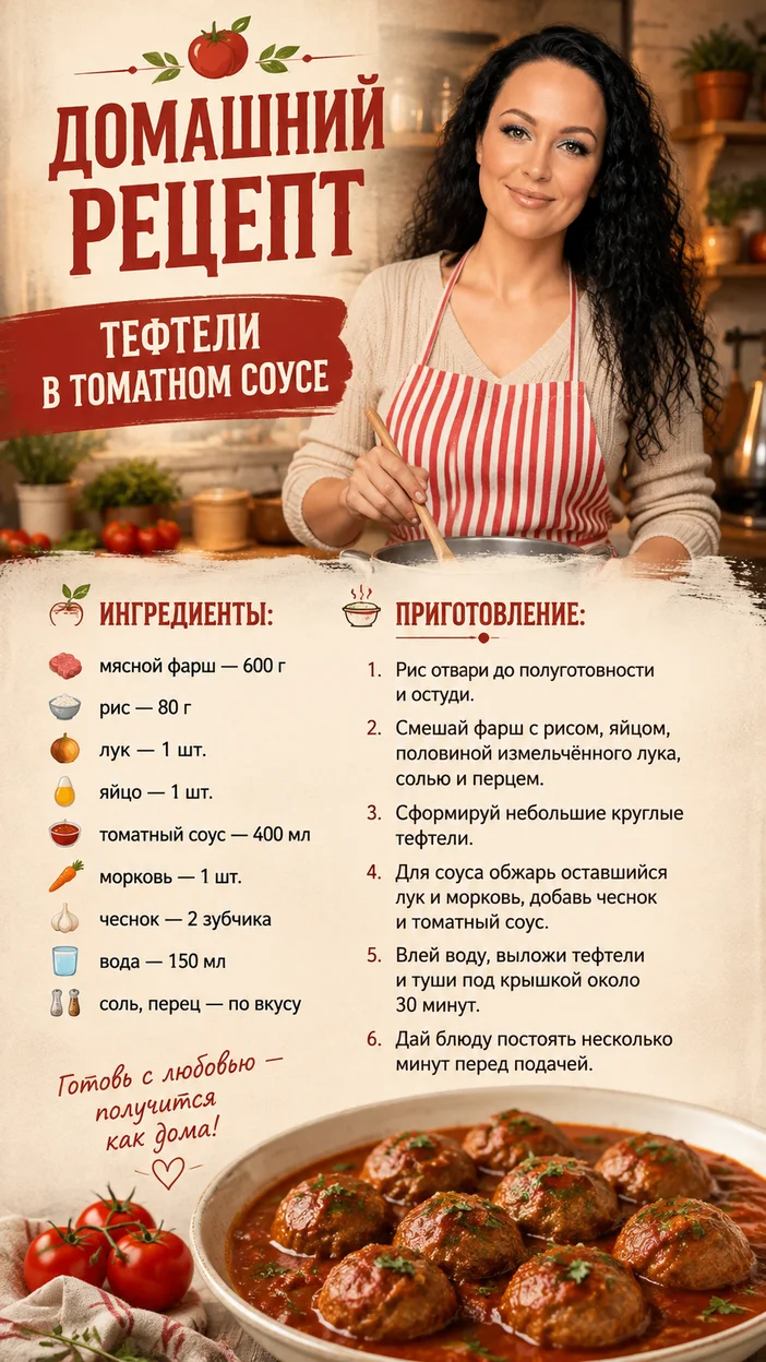 Фотосессия домашнего рецепта тефтелей в томатном соусе
