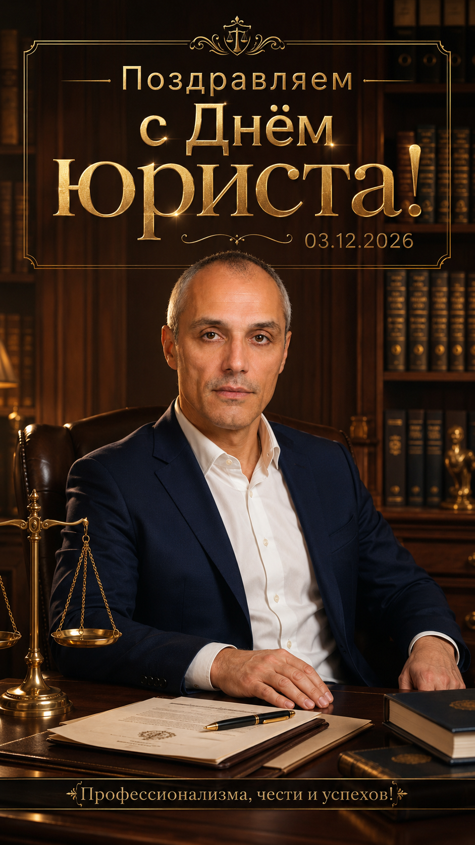 День юриста — 03.12.2026 — торжественная деловая открытка