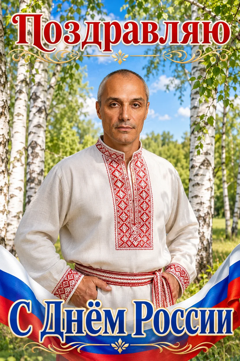 Праздничная поздравительная открытка ко Дню России